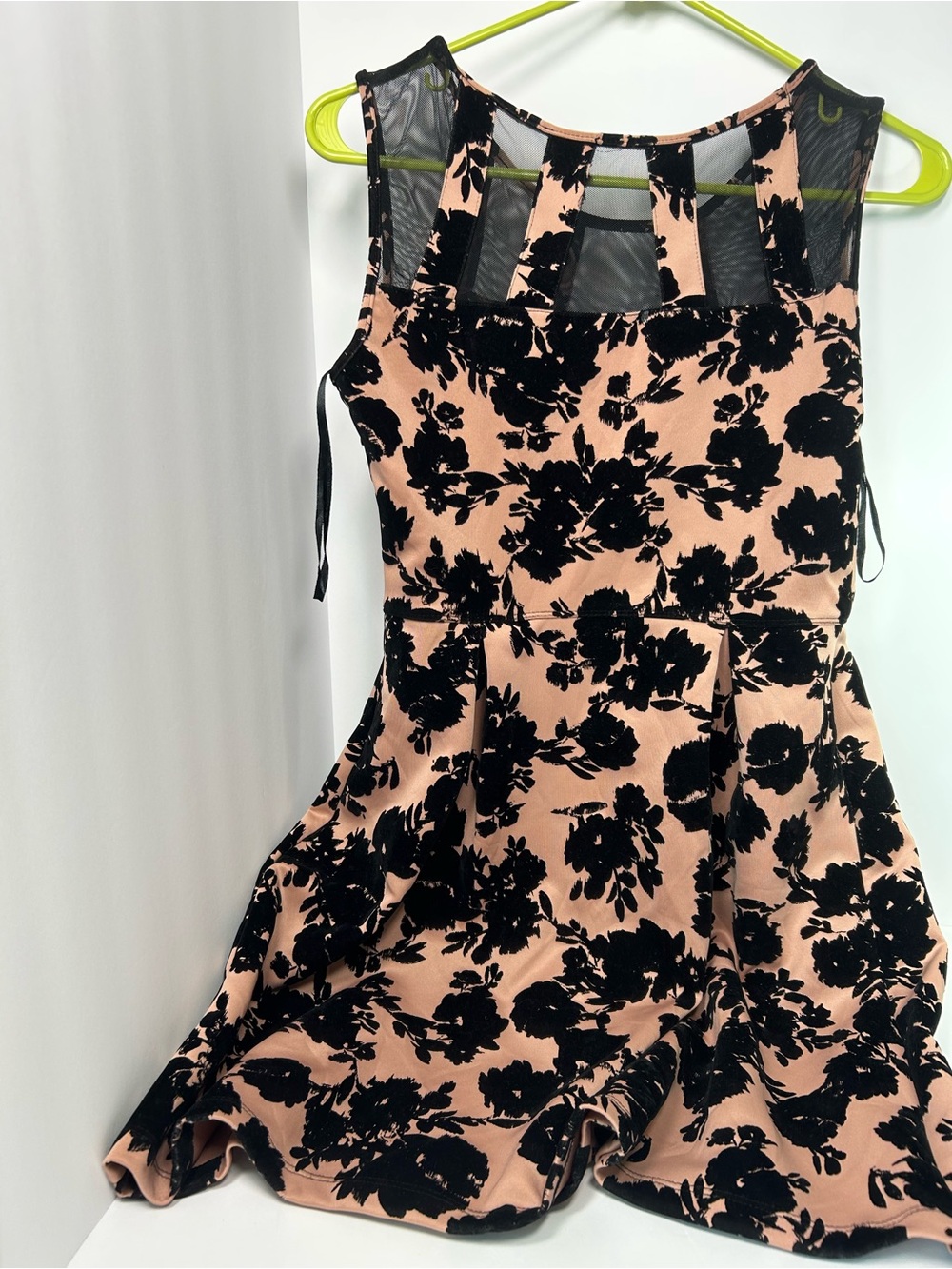 Sweet Storm Peach and Black Floral Mesh Yoke Dress